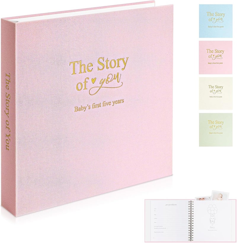 1DOT2 Timeless First 5 Years Keepsake Baby Memory Book for Boy or Girl, Luxury Linen Cover Acid Free Pages, Neutral Baby Journal Milestone Book or Scrapbook, Record the Story of You from Birth to Age 5 - Image 1
